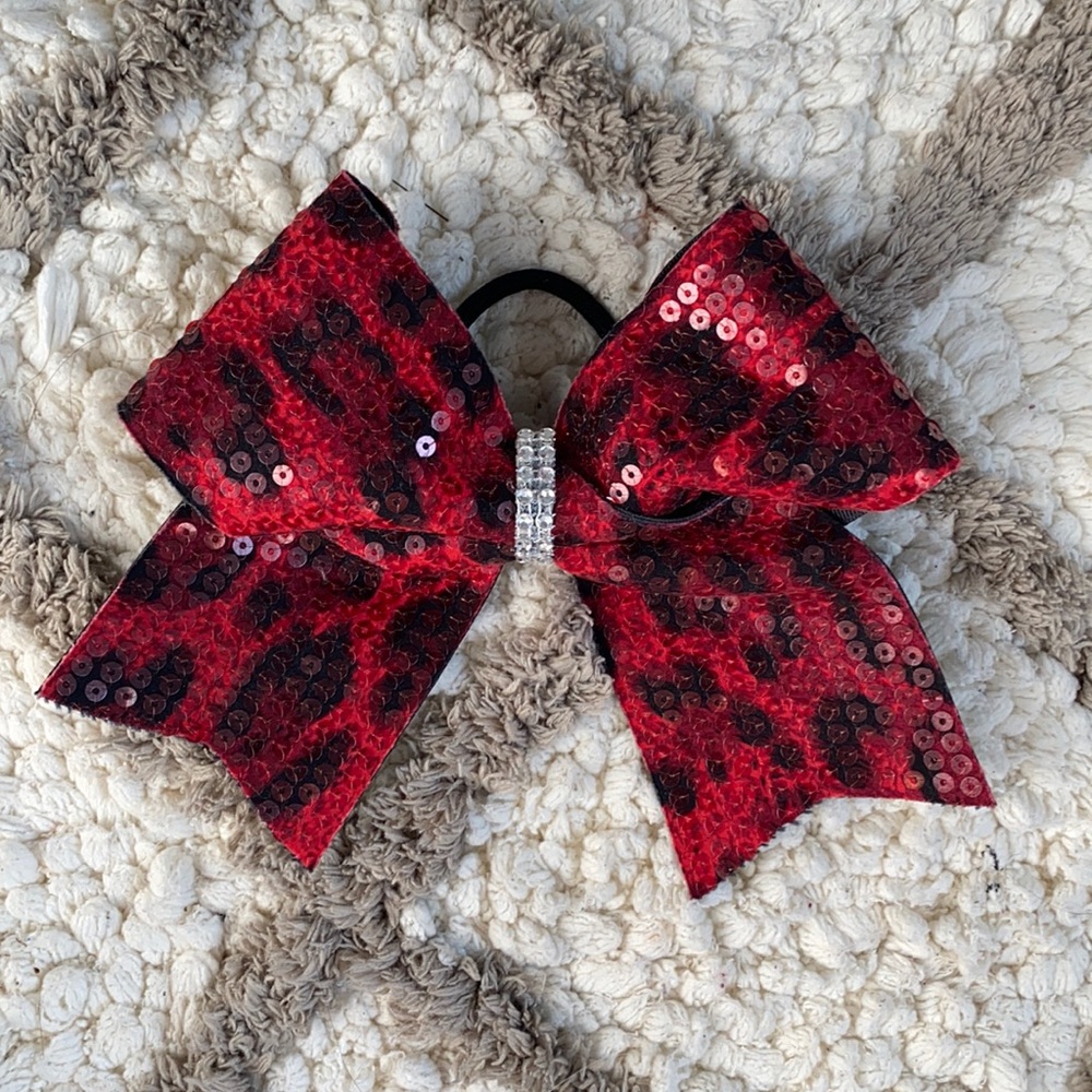 RED CHEETAH PRINT CHEER BOW